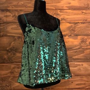 J.Crew sequin emerald green cami in size large.